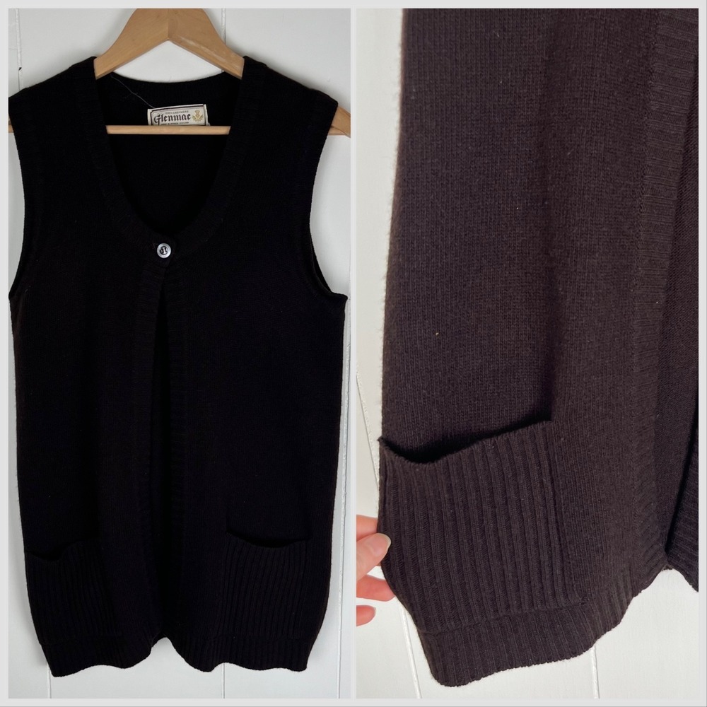 Vintage Glenmac Womens Cashmere Brown Sleeveless Cardigan Vest S/M Scotland